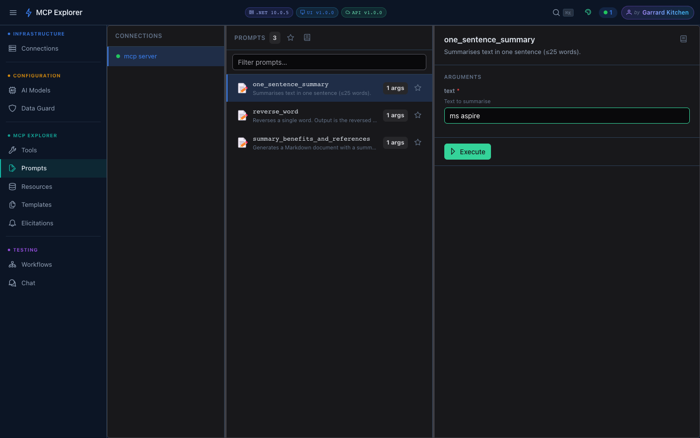 one_sentence_summary prompt with text argument filled in as ms aspire