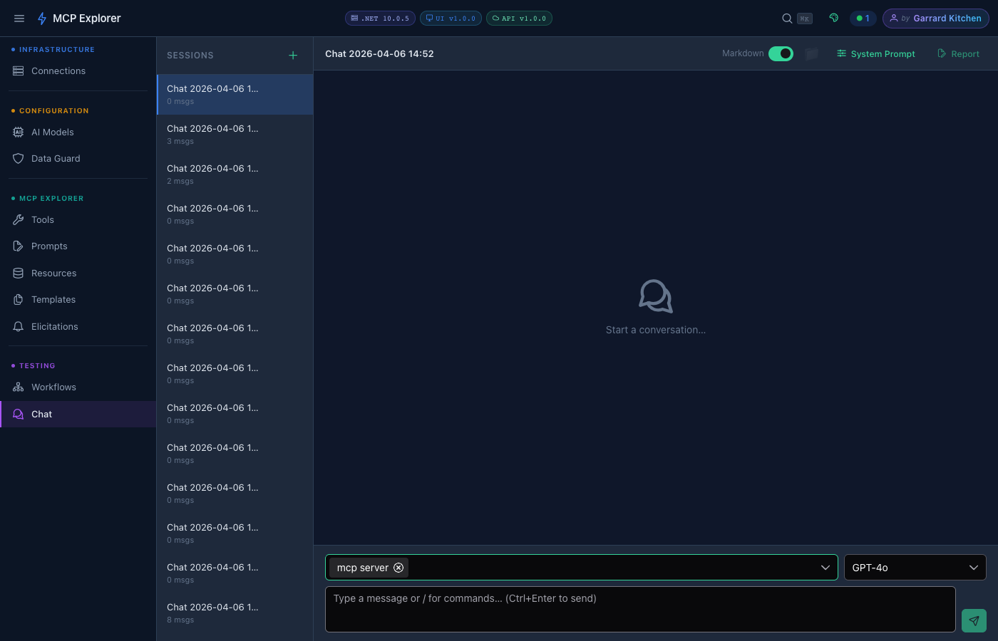 Chat session with mcp server connection selected