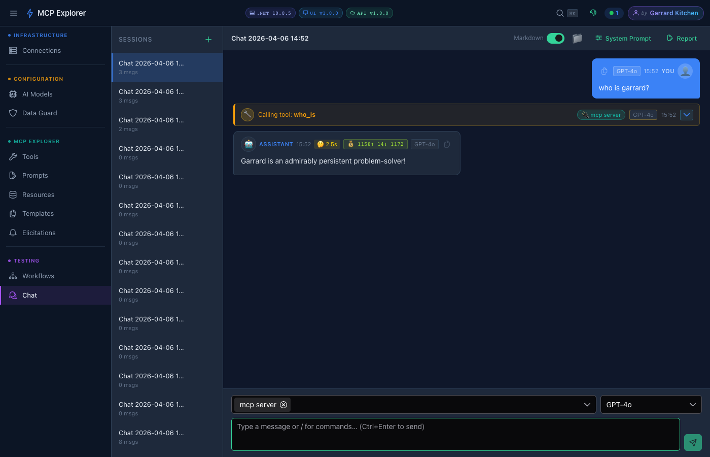 LLM response streamed into chat with MCP tool call