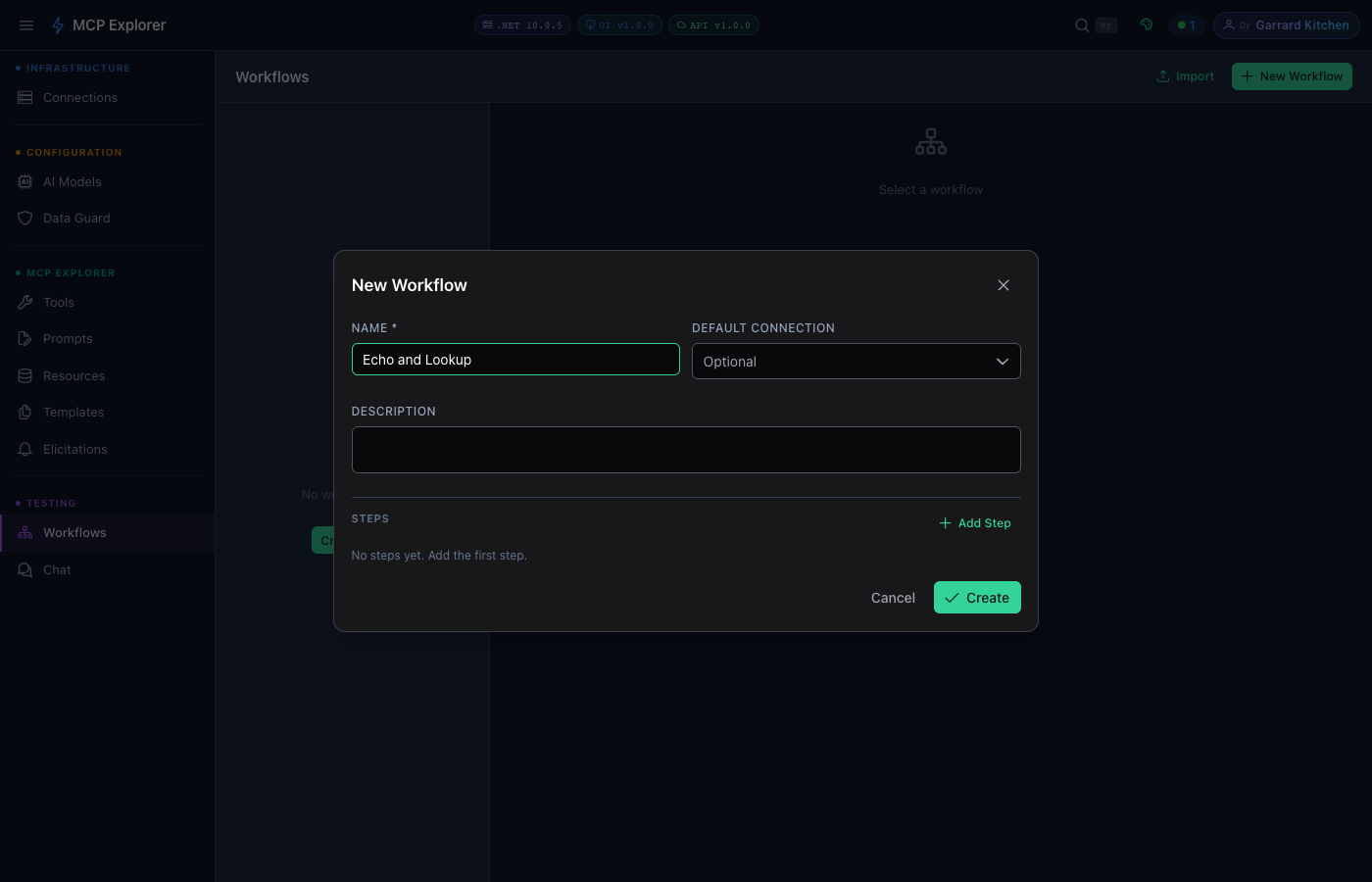New Workflow dialog with name filled in