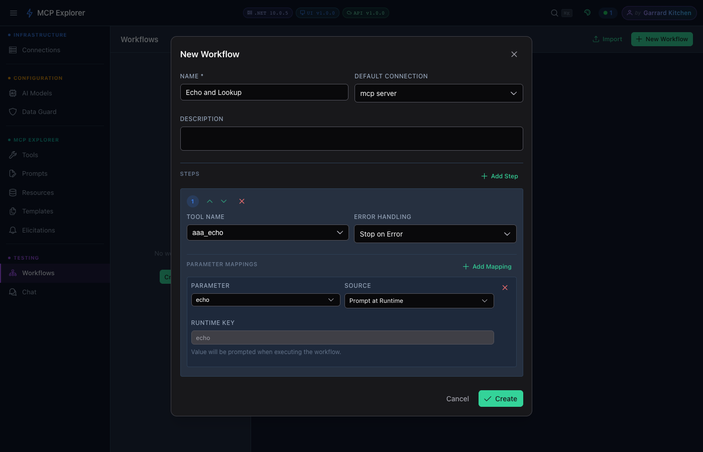 Parameter mapping with Prompt at Runtime selected for echo
