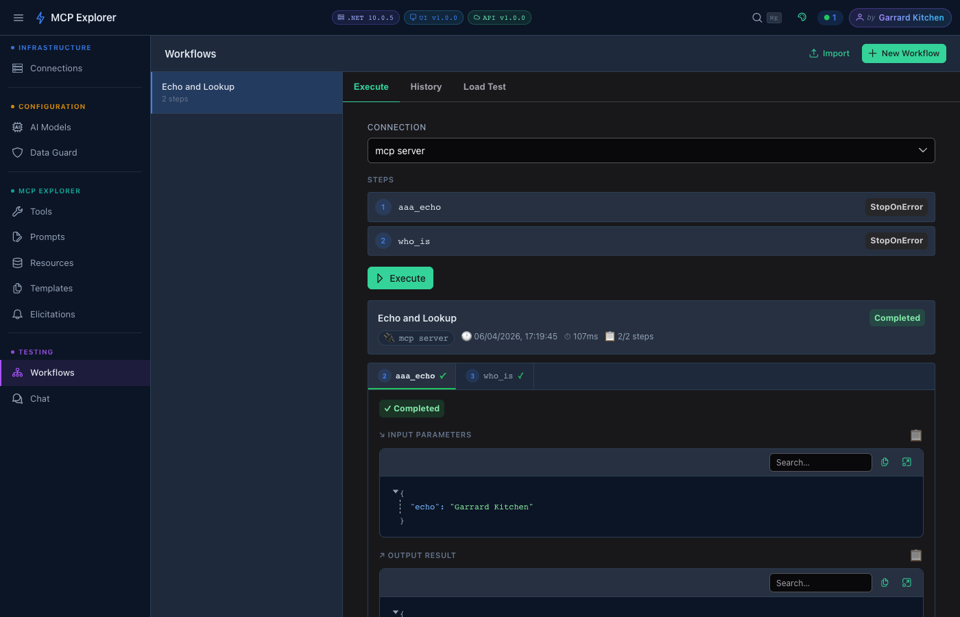 Workflow execution results showing both steps completed